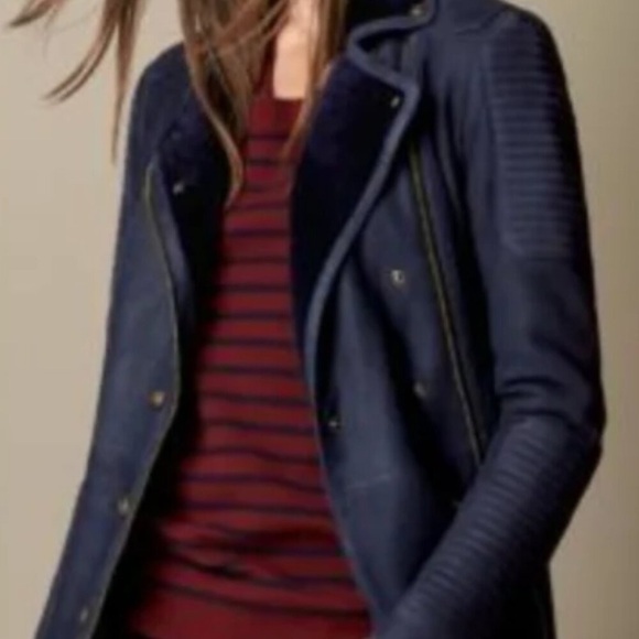 Burberry | Blue Merino Shearling Moto/Biker Jacket, Sz 14 (fits 6-8*) ♥ NWOT - Picture 10 of 11